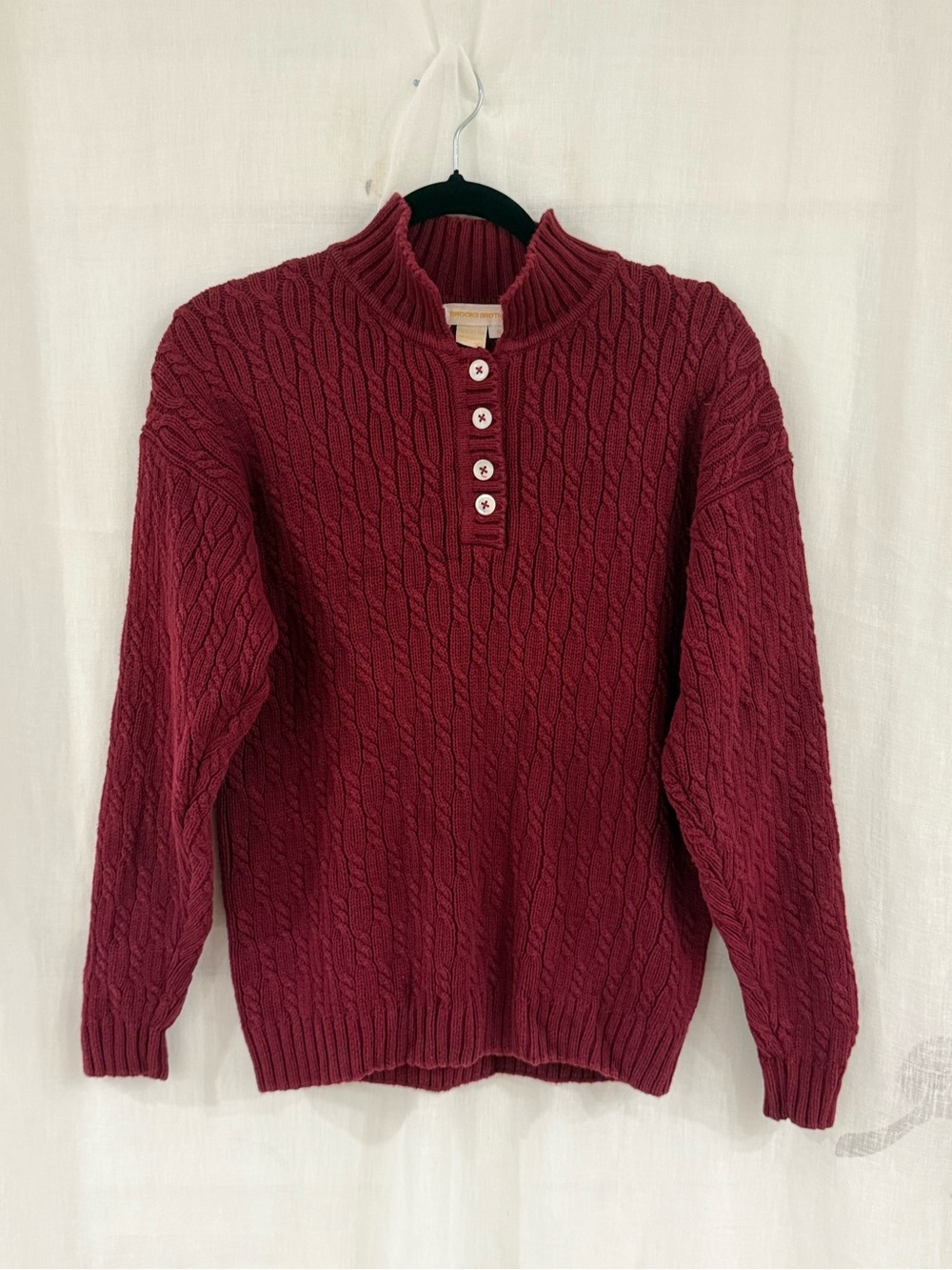 Brooks Brothers Burgundy Cable-Knit Henley Sweater Size S (Men’s)